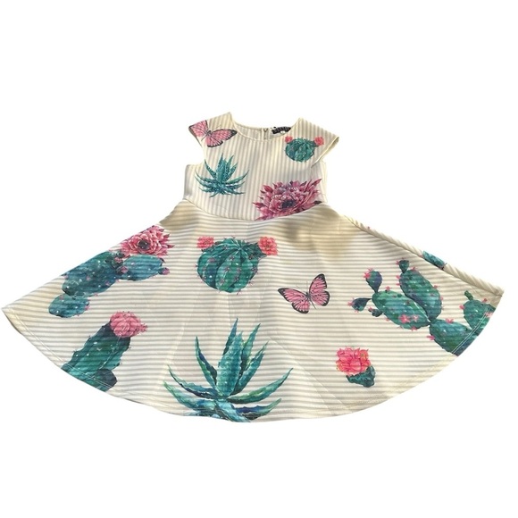 Sara Sarah Hannah Banana Dress Floral Cactus Butterfly White Pink Sequins Sz 12 - Picture 1 of 10